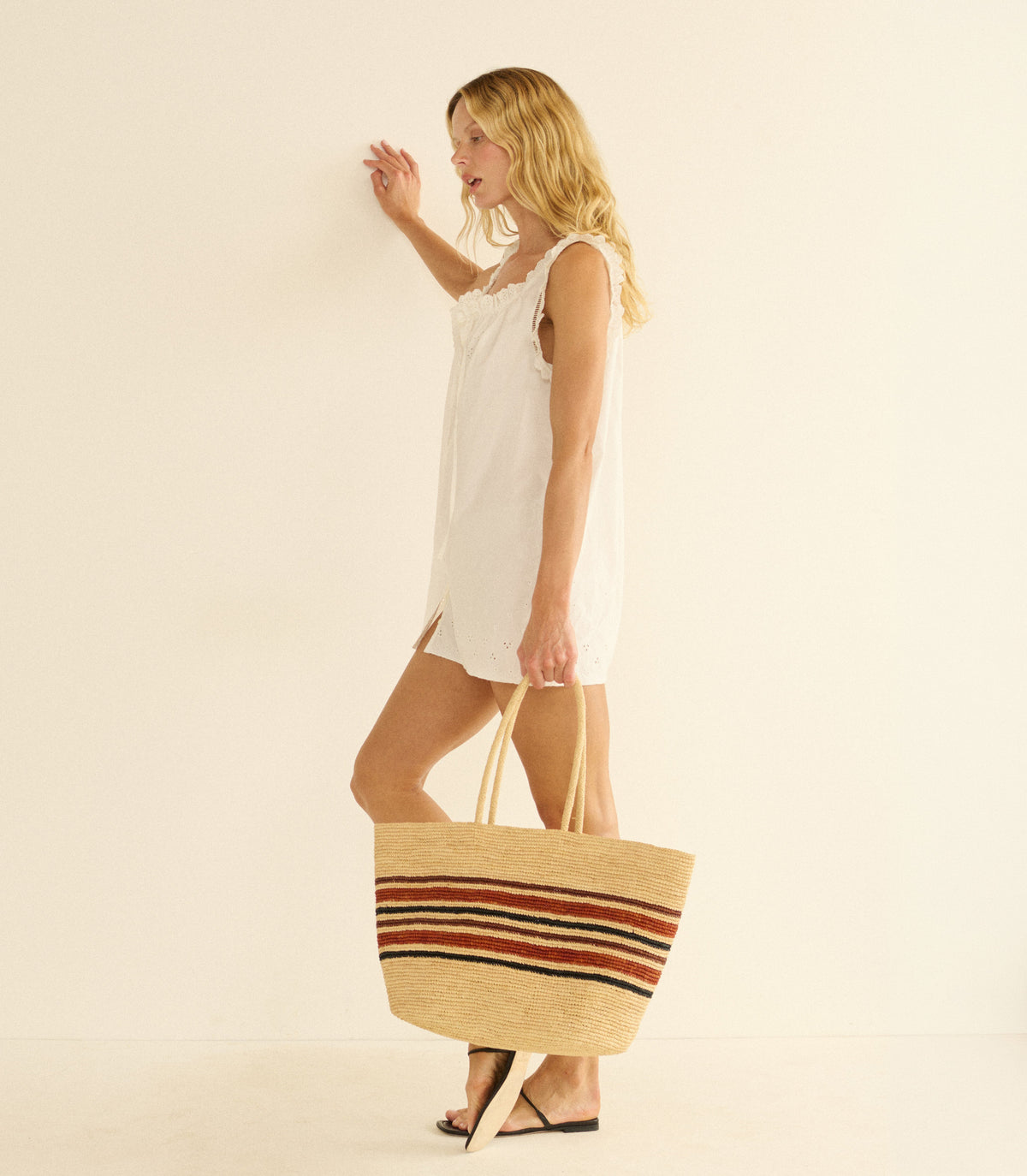 Grande Harbour Tote in Natural Striped Raffia - view 3