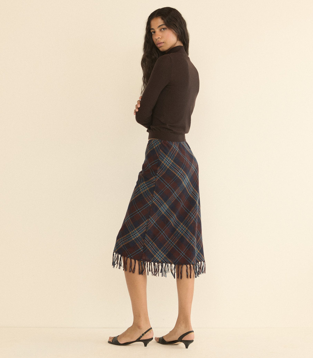 Elowette Knotted Fringe Skirt in Willoughby Plaid - view 3