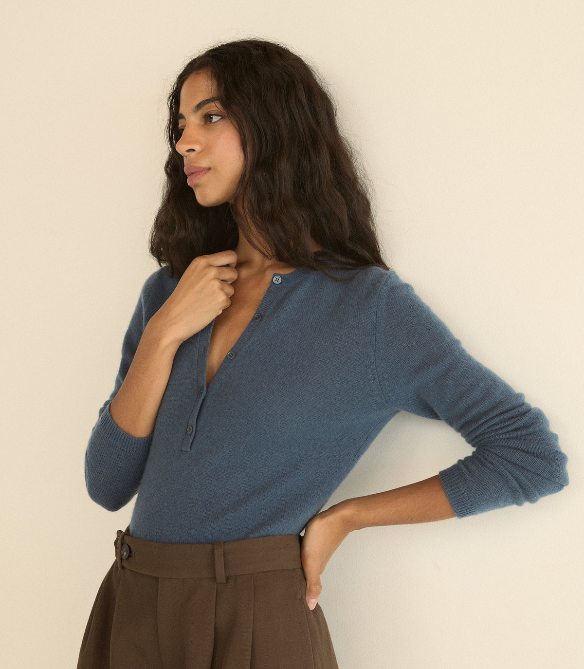 Heath Cashmere Henley in Blue Stone - view 5